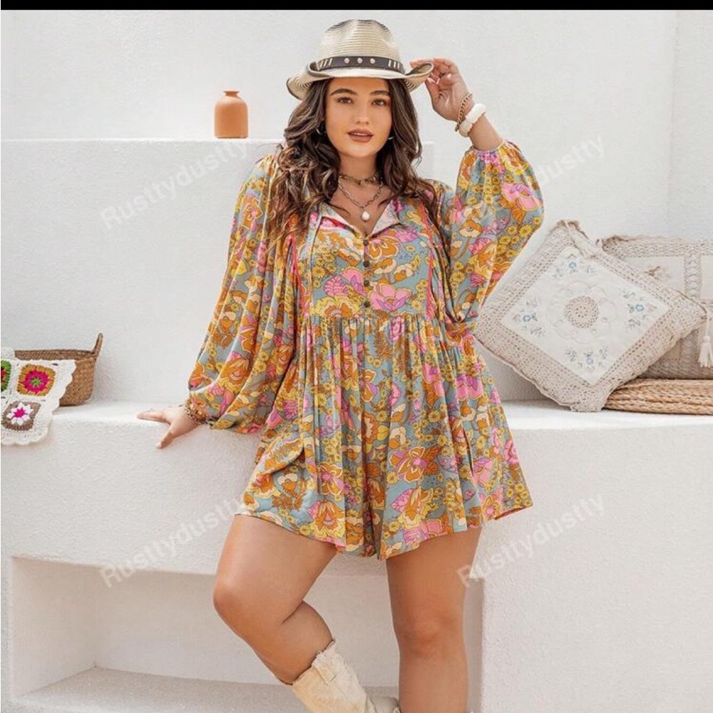 RusttyDustty Plus Women | Boho Romper | Size 1X